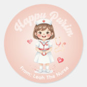 Personalized Purim Sticker – Nurse Theme (Voorkant)