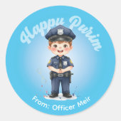 Personalized Purim Sticker - Police Theme (Voorkant)