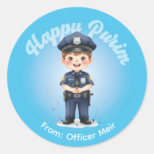 Personalized Purim Sticker - Police Theme (Voorkant)