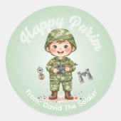 Personalized Purim Sticker – Soldier Theme (Voorkant)