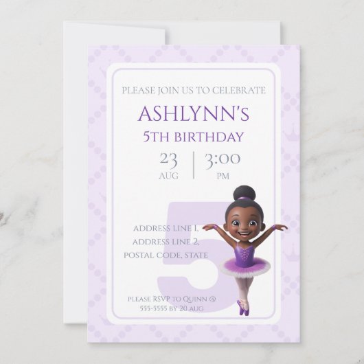Personalized Purple Ballerina Ballet Birthday Kaart (Voorkant)