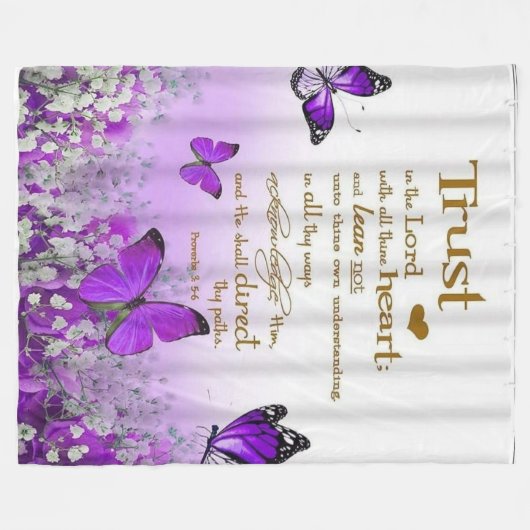 Personalized Purple Butterfly Proverbs 3:5-6 Relig Fleece Deken (Voorkant (Horizontaal))