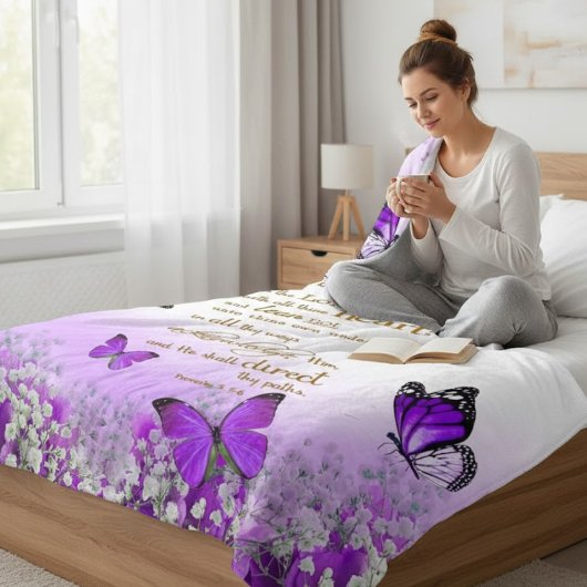 Personalized Purple Butterfly Proverbs 3:5-6 Relig Fleece Deken