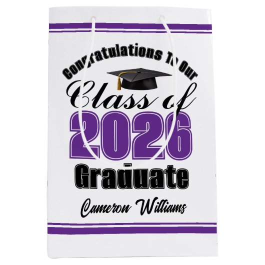 Personalized Purple Class of 2026 Graduation Medium Cadeauzakje (Voorkant)