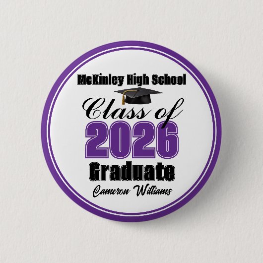 Personalized Purple Class of 2026 Graduation Party Ronde Button 5,7 Cm (Voorkant)