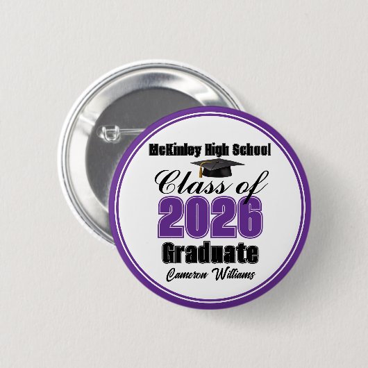 Personalized Purple Class of 2026 Graduation Party Ronde Button 5,7 Cm (Voorkant /achterkant)