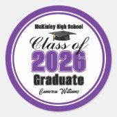 Personalized Purple Class of 2026 Graduation Party Ronde Sticker (Voorkant)