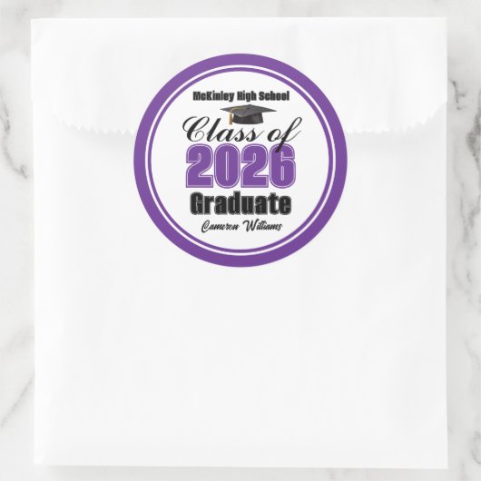 Personalized Purple Class of 2026 Graduation Party Ronde Sticker (Tas)