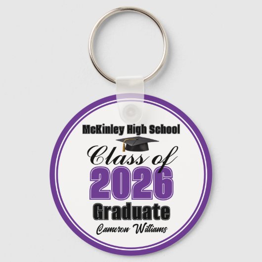 Personalized Purple Class of 2026 Graduation Party Sleutelhanger (Voorkant)