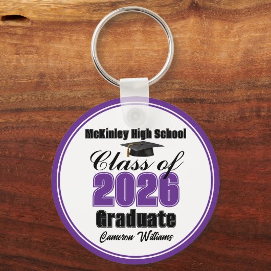 Personalized Purple Class of 2026 Graduation Party Sleutelhanger (Achterkant)