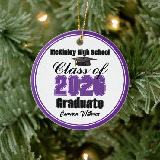 Personalized Purple Class of 2026 Graduation Photo Keramisch Ornament (Boom)