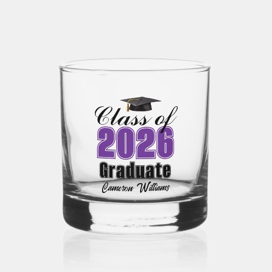 Personalized Purple Class of 2026 Graduation Whisky Glas (Voorkant)