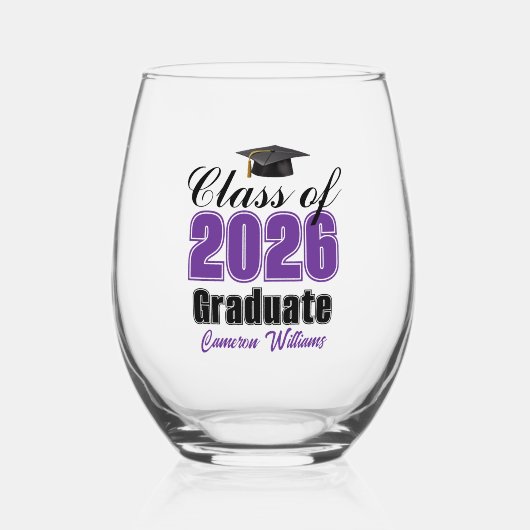 Personalized Purple Class of 2026 Graduation Wijnglas Zonder Voet (Voorkant)