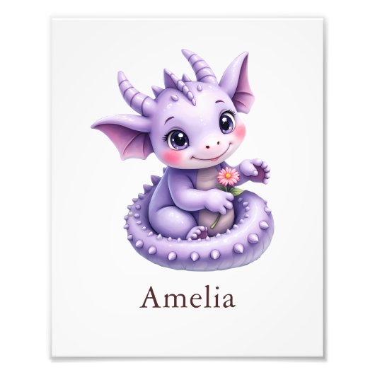Personalized Purple Dragon Whimsical Nursery Art Foto Afdruk (Voorkant)
