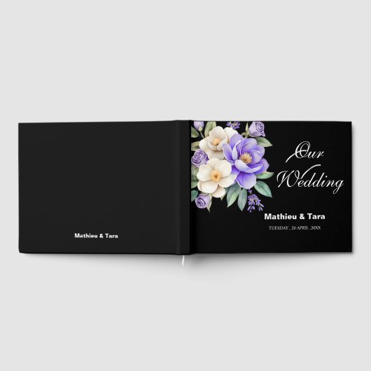 Personalized Purple Floral Bouquet Wedding Gastenboek (Volledig)