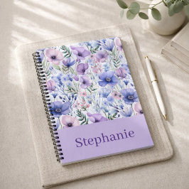 Personalized Purple Floral Elegant Custome Name Notitieboek