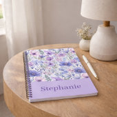 Personalized Purple Floral Elegant Custome Name Notitieboek