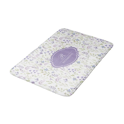Personalized Purple Floral Monogram Badmat (Gekanteld)