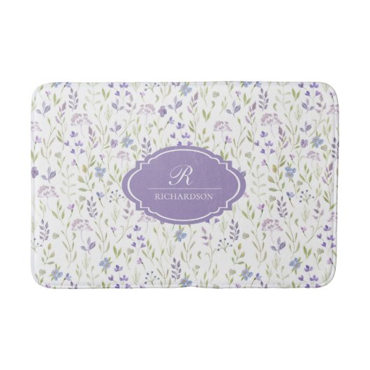 Personalized Purple Floral Monogram Badmat (Voorkant)
