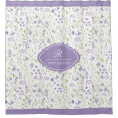 Personalized Purple Floral Monogram Douchegordijn (Voorkant)