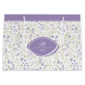 Personalized Purple Floral Monogram Groot Cadeauzakje (Voorkant)