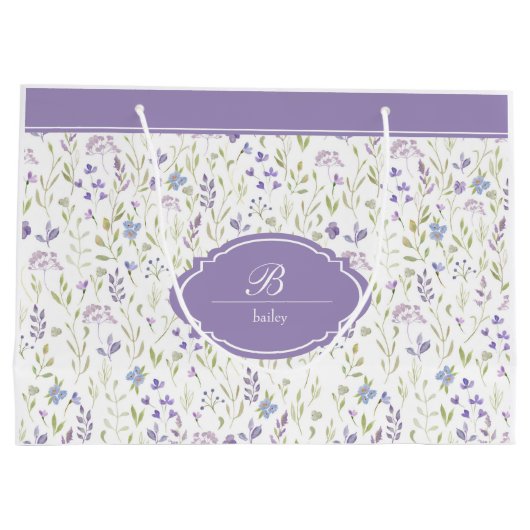 Personalized Purple Floral Monogram Groot Cadeauzakje (Achterkant)