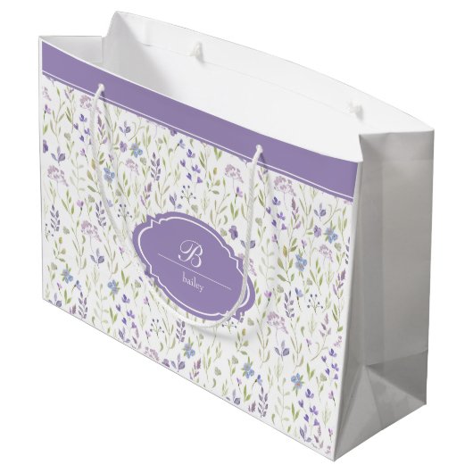 Personalized Purple Floral Monogram Groot Cadeauzakje (Achterkant Gekanteld)