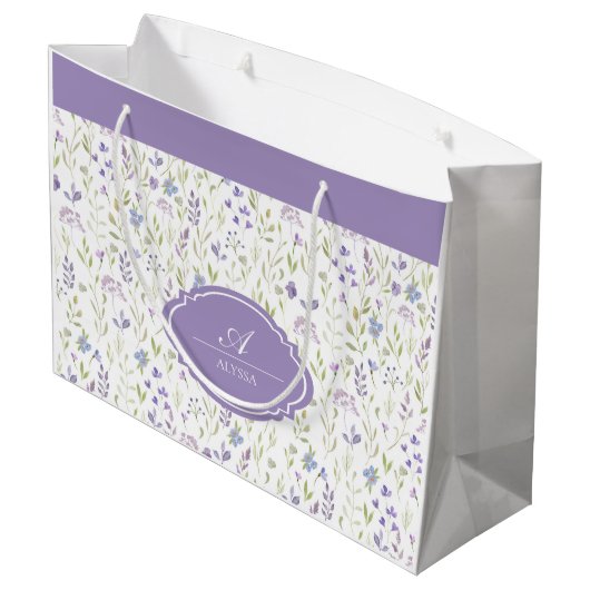 Personalized Purple Floral Monogram Groot Cadeauzakje (Achterkant Gekanteld)