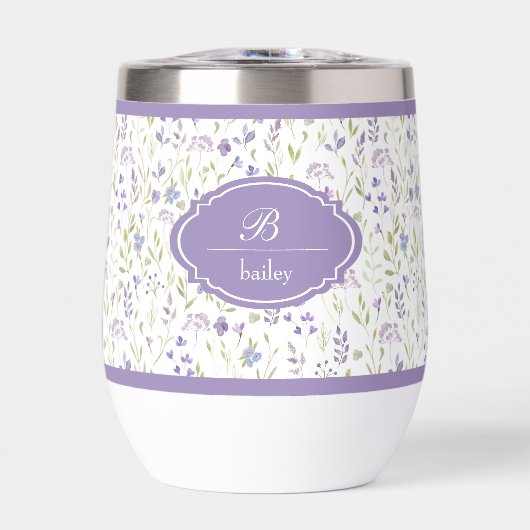 Personalized Purple Floral Monogram Tumbler (Voorkant)