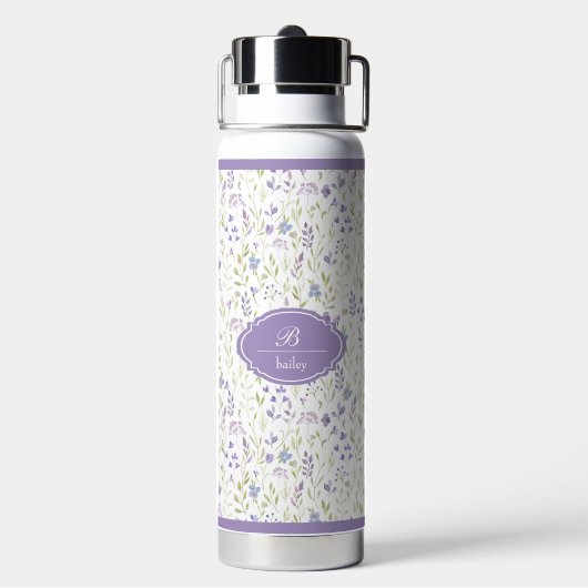 Personalized Purple Floral Monogram Waterfles (Achterkant)