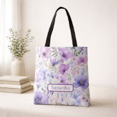 Personalized Purple Floral Name Tote Bag