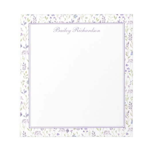 Personalized Purple Floral Notepad Notitieblok (Voorkant)