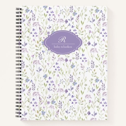 Personalized Purple Floral Notitieboek (Voorkant)