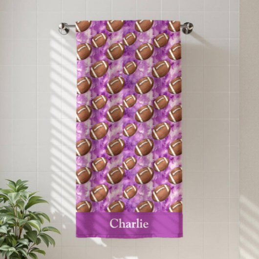 Personalized Purple Football Kids Badhanddoek