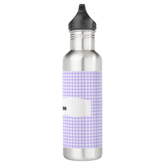 Personalized Purple Gingham Pattern & Custom Name Waterfles (Rechts)