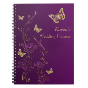 Personalized Purple Gold Butterfly Floral Notebook Notitieboek