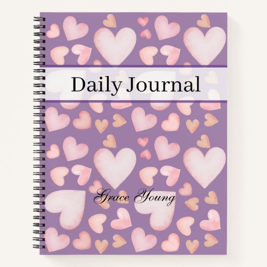 Personalized Purple Heart Daily Journal Custom Notitieboek (Voorkant)