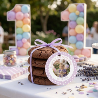 Personalized Purple Polka Dot Photo 1st Birthday  Bedankjes Labels