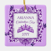 Personalized Purple Tiara & Butterflies Keepsake Keramisch Ornament (Voorkant)