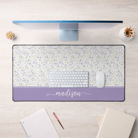 Personalized Purple Wildflower Monogram Bureaumat (Kantoor 1)