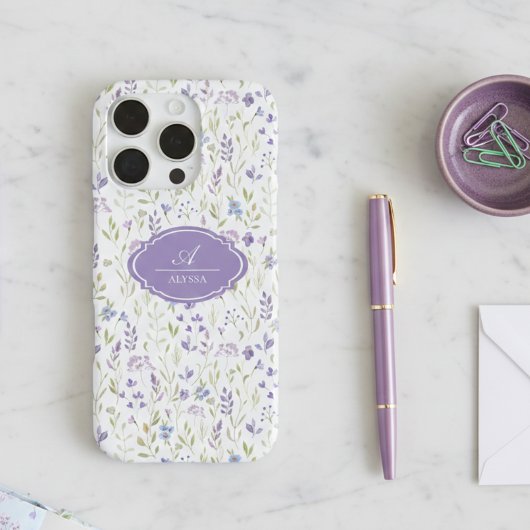 Personalized Purple Wildflower Monogram iPhone Hoesje