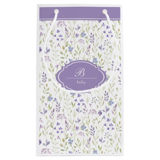 Personalized Purple Wildflower Monogram Klein Cadeauzakje (Achterkant)