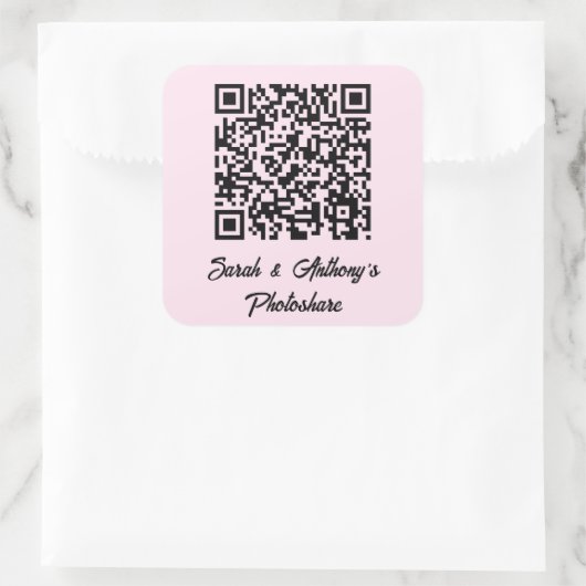 Personalized QR Code Wedding Photo Share Website Vierkante Sticker (Tas)