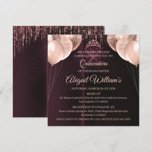 Personalized Quinceañera Invitation | Mis Quince A Kaart (Voorkant / Achterkant)