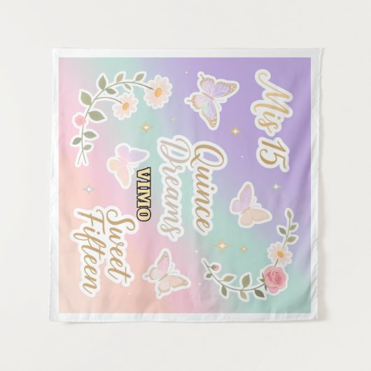 Personalized Quinceañera Photo Backdrop Wandkleed (Voorkant (horizontaal))