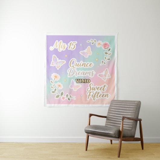 Personalized Quinceañera Photo Backdrop Wandkleed (In situ)