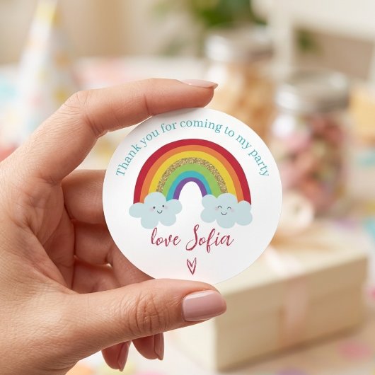 Personalized Rainbow Birthday Thank You Party Ronde Sticker