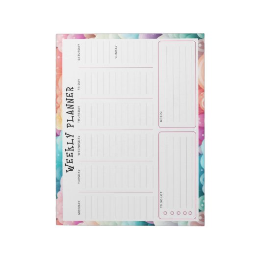 Personalized Rainbow Cloud Border, Weekly Planner Notitieblok (Linkerzijde)