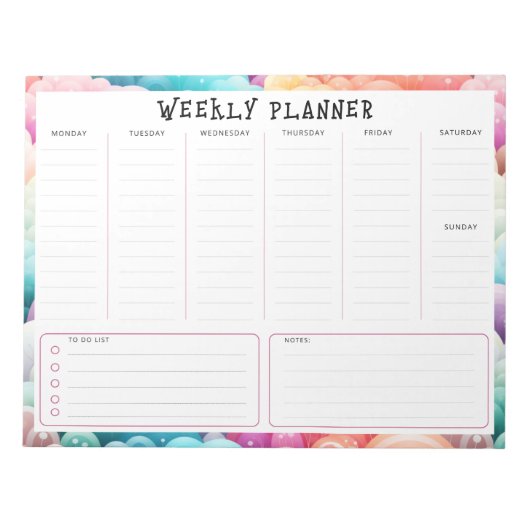 Personalized Rainbow Cloud Border, Weekly Planner Notitieblok (Voorkant)