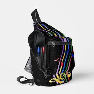 Personalized Rainbow Colored Music Notes Sling Bag